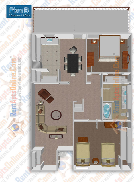 This image is the visual 3D representation of 'El Dorado' in Colony Frontera Apartments.